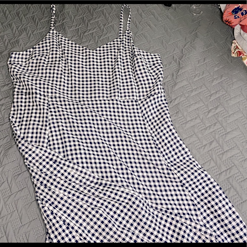 GAP Navy and White Gingham Midi Dress
